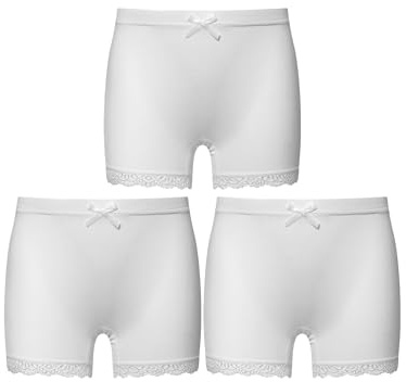Miaeowve 3er Set Radlerhose Kinder Mädchen Eng Anliegende Shorts Spitzenbesatz Kurze Leggings Stretch Hot Pants Mit Schleife Für 2-14 Jahre Weiß 122-128