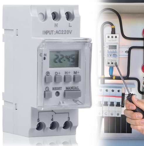 BAIFULAI Zeitschaltuhr Digital für Hutschiene, Hutschienen-Zeitschaltuh Digital mit LCD Display AC220V 25A, DIN-Schiene Zeitschaltuhr für Straßenlaternen, Neonlampen(Weiß)