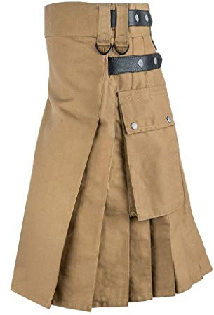 Skotsk kilt herr, skotsk kilt kjol herr klassisk veckad kjol med kedja vintage mode medeltida veckkjolar skotsk stil individualitet retro skotsk kjol, Zza Khaki, XXL
