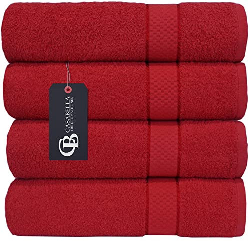 Casabella Pack of 2 Large Jumbo Bath Sheets 100% Egyptian Combed Cotton Big Beautiful Towels_Red_2pcs