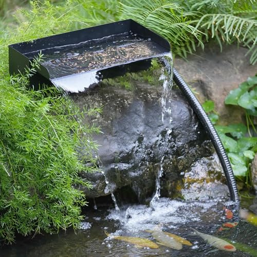POPOSOAP - Cascata per laghetto da 20,3 cm con kit pompa, scatola a cascata in acciaio inossidabile 304, discarica per laghetto con tubo ondulato da 3 m per cascata da giardino