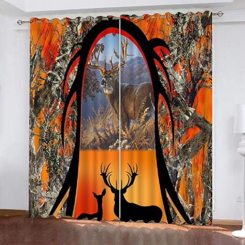 XPINGO 3D Elch Gardinen ösenschal 2er Set B 120 X H 140 cm Winter Thema Vorhang Blickdicht Kälteschutz Schallschutz Verdunkelung Wärmeisolierende Vorhänge für Wohnzimmer Schlafzimmer（Stil 17-7）