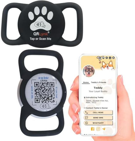 Smart NFC Pet ID – QR-Code Airtag-Halter – Silent Tag Halsband – wasserdicht, leicht, ideal für Hunde & Katzen – sofortiger Zugriff auf benutzerdefiniertes Profil (Schwarz)