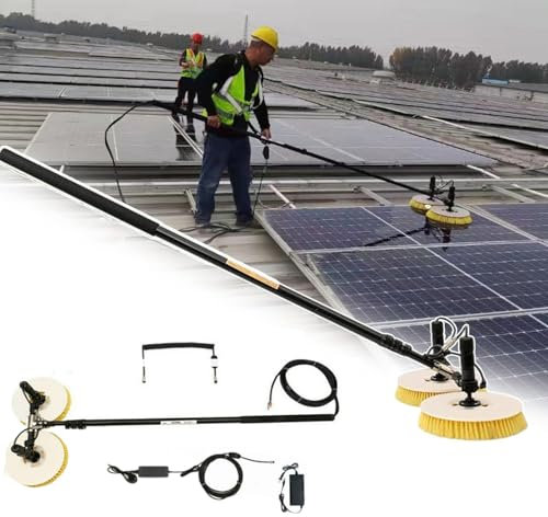twostronking Reinigungsbürste Für Solarmodule, Mit Bürstenstange Aus Aluminiumlegierung, Doppelt Rotierendem Bürstenkopf, 65 cm Reinigungsbreite, Anwendbar Für Solar-Photovoltaikmodule,7.5m