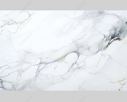 MZOwallpaper Papier Peint Intissé Marbrage Blanc Poster Tableaux Muraux Tapisserie Photo Trompe L'Oeil Salon Chambre Art Mural 400Cm(L) X280Cm(H)