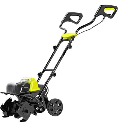Cordless Garden Rotavator, Electric Tiller with 2PCS 4000mAh Battery & 2 Wheels, 18cm Tilling Depth & 36cm Plowing Width, Lawn Soil Cultivator Rotator with 4 Blades, for Lawn, Garden