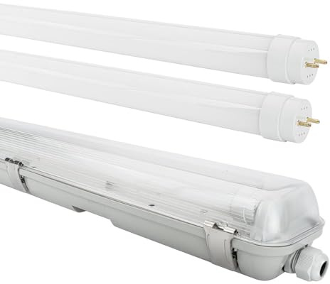 NCC-Licht LED Feuchtraumleuchte Wannenleuchte 120cm IP65 2 x 18W T8 1800 Lumen 4000K Neutralweiß durchgangsverdrahtet, Deckenlampe für Keller Werkstatt Garage