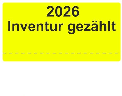 Inventuretiketten, Inventuraufkleber - 2026 Inventur gezählt - 100 x 50 mm - 500 Stück (Leuchtgelb)