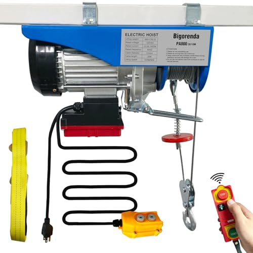 Bigorenda 1760lb Electric Hoist with Remote Control/Wired Control, Electric Hoist 2 in 1, 110v Electric Hoist with Single/Double Slings,65.6/33ft Lifting Height, for Factory Attic Garage Warehouse