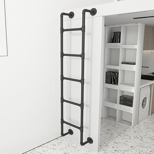 Klappbare Fensterleiter im Vintage-Stil, 76,2 - 239,9 cm, verstellbare gerade Treppe, 114,3 cm, schwarze Dachbodenstufen, für Studenten, Hochbett mit Kissen, platzsparende Lösung für Zuhause