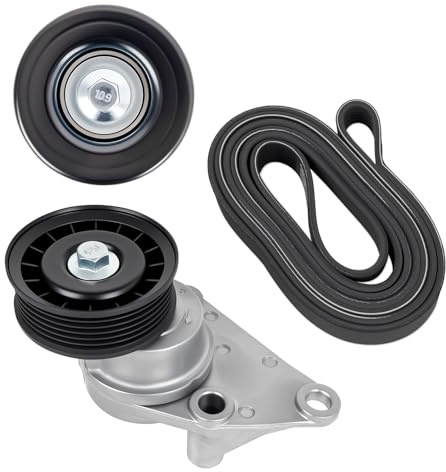 90K-38158C Serpentine Belt Drive Tensioner Pulley Component Kit, Compatible with C hevy 2003-2007 Silverado Suburban Avalanche, G MC 2002-2007 Tahoe Savana Sierra Yukon Escalade, Replace 12609719