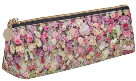 Ghjkfbf Astuccio in pelle rosa con stampa di gruppo di fiori, sacchetto con cerniera per forniture di cancelleria, piccola borsa cosmetica