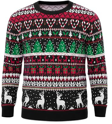 Jezonga Jultröja för män, ful jultröja, varm, rund, stickad tröja, L