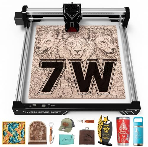 ATOMSTACK Swift 7W Graveur Laser,Machine de Gravure Haute Précision 0,01mm pour Personnalisation en Série DIY, Découpeur Laser pour Bois,Cuir, Zone de Gravure 300x300mm (SWIFT 7W Noir)
