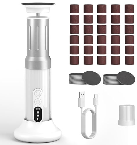 Voniobuy Râpe Pieds Electrique, Rechargeable Ponceuse Pied avec Papier de Verre, 2 en 1 Glow Pied avec 6 Niveaux de Puissance pour Eliminer les Callosités (Blanc)