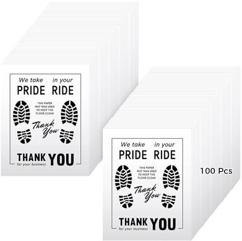 100 Pcs Disposable Car Floor Mats, 19.3×15.4 in Auto Vehicles Floor Covers with Footprint Words, White Floor Pads for Cars, Paper Automotive Floor Protectors, Auto Detailing Supplies