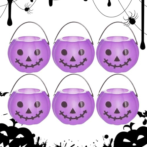 Cubo Calabaza Halloween | 6 Piezas Cubo de Calabaza de Halloween Contenedor de Caramelos,Botes De Almacenamiento Portátiles Para Fiestas Reuniones Eventos Nocturnos Niños Familia Cumpleaños Escuela