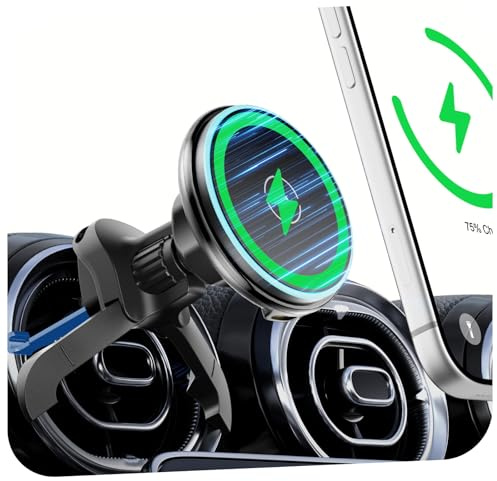 ALAFLY Qi2 for MagSafe Car Mount Charger for Mercedes BenzA/B/C/E/V/G/Class & Audi A1/A3/A3 [Round Air Vent], 15W Fast Charging Magnetic Phone Holder for iPhone 17-12 Serie
