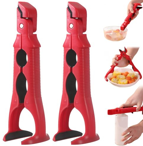 2PCS Hot Plate Grippers 3-in-1 Double Head Anti Scald Bowl Holder Clip with Bottle Opener Non-Slip Silicone Hot Plate Grippers Tongs for Kitchen..