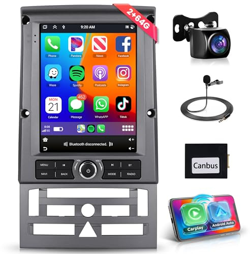 4 Core 64G Android 15 Radio de Coche para Peugeot 407 2004-2011 Inalámbrico Carplay Android Auto GPS Navi WiFi, 9.7 Pulgadas Pantalla Táctil Radio Coche con Bluetooth FM/RDS/EQ/USB/SWC Cámara Trasera