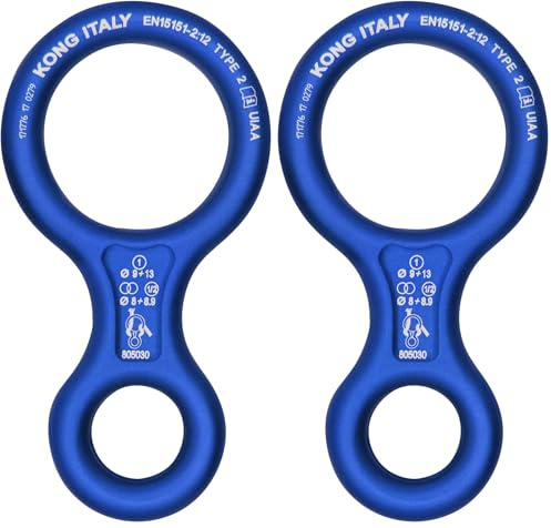 Kong. 8 Classic – Discensore in Alluminio. Controllo Fluido della Discesa. Per Corde 9-12mm. Leggero e Resistente. Made in Italy. Certificato EN 15151-2 UIAA. Peso 110g. Blu (Confezione da 2)
