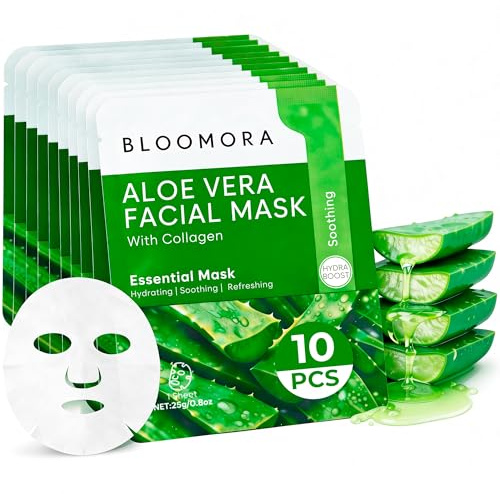 10-pack Aloe Vera + Kollagen ansiktsmask - Fuktgivande ansiktsmask för mjuk och fräsch hud, mjuk och näringsrik ansiktsmask, lämplig för kvinnor och män