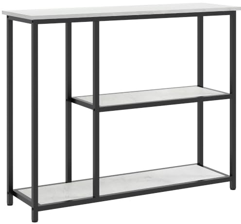 HOMCOM Console Meuble 100 cm, Table Console 3 Niveaux, Style Moderne, Blanc | Plateaux Effet Marbre, Cadre Acier, Table d'Entrée, Couloir, Salon, Petits Espaces