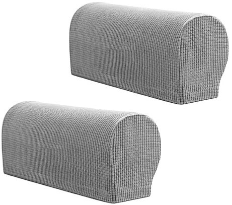 TIHNY Armlehnenbezüge für Sessel, 2er Set Hellgrau Sofa Armlehnen-Schonbezüge, Rutschfester Armlehnenschutz aus Polyester für Couch und Sessel, Waschbar