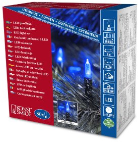 Konstsmide LED Minilichterkette, 80 blaue Dioden, 24V Außentrafo, grünes Kabel - 6020-400