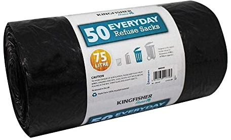 Kingfisher BB50HD 75 Litre Everyday Dustbin Bin Bag Liners/Refuse Sacks Black (50 Bags)