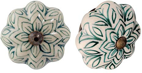 Nicola Spring Möbelknöpfe aus Keramik - Blumendesign im Vintage-Look - Dunkelgrün - 24 Stück