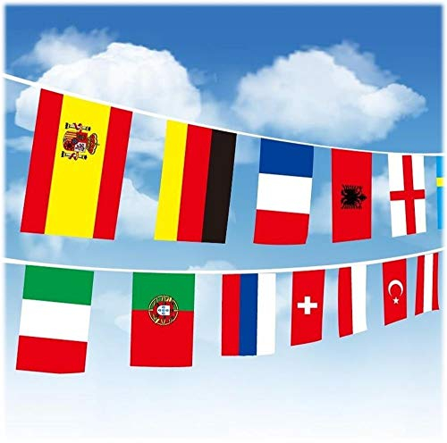 Fahnenkette/Wimpelkette/Girlande EM2016 Frankreich mit 24 Flaggen/Fahnen aller Fußball Teilnehmer der Europameisterschaft EM 2016, zirka 5m lang ist Flaggenkette