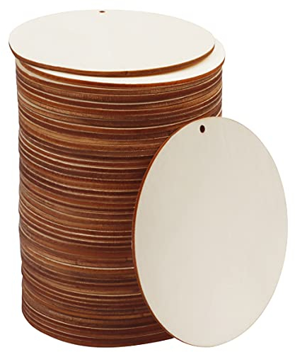 Kurtzy Dischi Legno 10 cm - Set da 50 Dischetti Legno Levigato con Foro - Cerchi Rotondi per Medaglie e Pirografia - Ideali per Fai da Te Decorazioni e Sottobicchieri