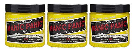 Manic Panic Electric Banana Classic Creme, tinte semipermanente para el cabello amarillo, vegano y libre de crueldad animal, 3 x 118 ml