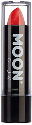 Moon Glow Neon UV-Glitzer-Lippenstift, leuchtender neonfarbener Lippenstift, leuchtet unter UV-Strahlung (Rot, 1 Stück)
