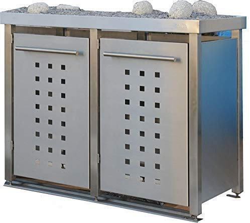 Reinke Edelstahl Mülltonnenbox mit Pflanzenwanne für 2 Tonnen 120L (MW11T). Mülltonnenverkleidung, Mülltonnenhaus