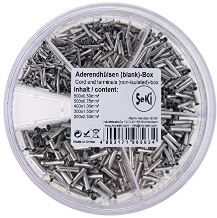 SeKi Assortiment d'embouts de câble non isolés 0,5-2,5 mm² (1900 pièces), gris