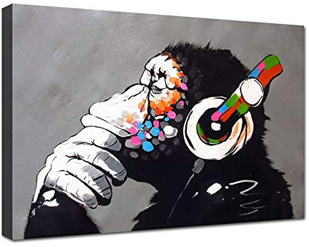 canvashop Quadro Banksy Scimmia Dj Monkey 100x70 cm | Stampe Su Tela Canvas, Da Parete, Quadri Moderni Soggiorno, Bansky Street Art