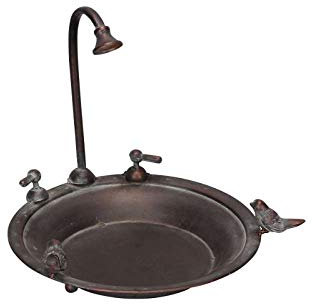 Posiwio Niedliche Vogeltränke Vogelbad 2 Spatzen mit Duschkopf, Kupfer matt, 33x32 cm