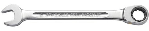 STAHLWILLE 17F 24 Ratschen-Ringmaulschlüssel 24 mm l Flache Ringseite l extrem belastbar l schraubenschonend, Silber