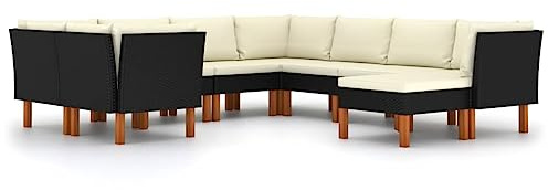 vidaXL 9-TLG. Garten-Lounge-Set mit Kissen Poly Rattan Schwarz