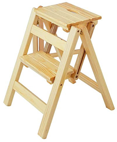 Sywlwxkq 2-step Stool Solid Wood Home Multi-function Folding Chair Indoor Climbing Ladder Wooden Shelf Maximum Load 150KG (4 Colors)