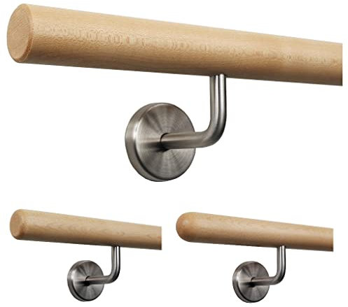 TIBU Handlauf Holz Ahorn Ø 35 mm für Geländer Länge 90 cm + 2 Halter und Enden gefast