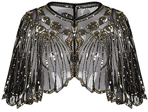 YEBIRAL 1920s Retro Schal Damen Pailletten Umschlagtücher Stola für Abendkleid 20er Jahre Stil Hochzeit Party Braut Gatsby Kostüm Accessoires