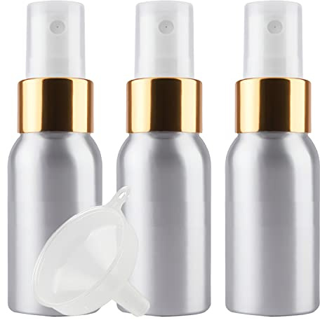 ZEOABSY 3 Piezas Pequeño 30ml Spray de Aluminio Plata Botella de Spray Vacía con Pulverizador Oro/Blanco de Niebla Fina Atomizador para Perfume Aromaterapia Agua Líquidos Tamaño de Viaje