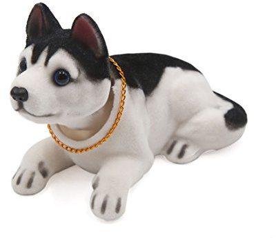 Ruilogod Black White Husky Shaped Shaking Head Nodding Dog Decoration for Car Dashboard (id: fbf 6cd 82c 290 dc3