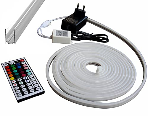 12V LED RGB Streifen mit 220V-240V Netzstecker Stripe Licht Unterbankbeleuchtung Saunabeleuchtung Bad Küche Saunalampe (Set mit Aluminiumschiene, 3m - m/28,33€)