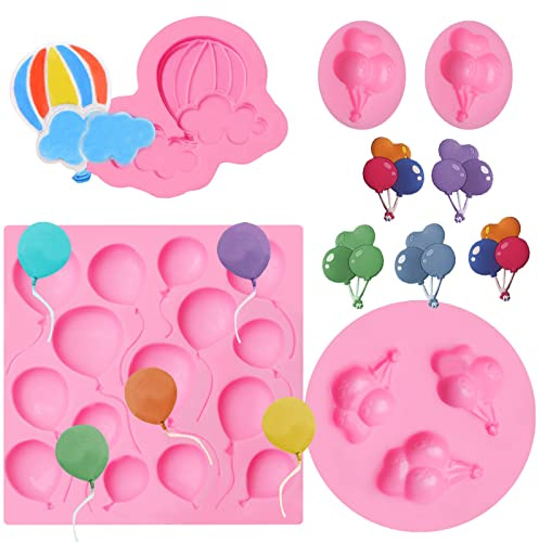 Balloon Chocolate Mold Silicone, 4 Packs Hot Air Balloon Fondant Mould for Birthday Party Cake Decoration, Cupcake Toppers, for Baby Shower Party Candy