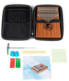 GEWA Kalimba Daumenklavier Mahagoni, Motiv Blätter, 17 Stahlzungen, stimmbar, inkl. Tasche, Stimmhammer, Anleitung