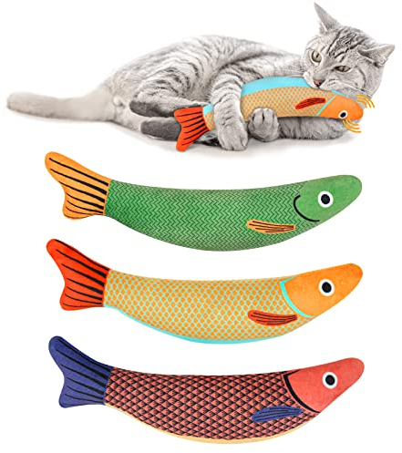 Aibuddy Giocattolo per Gatti, 3 Pezzi Gioco Gatto con Erba Gatta, Campan, Pesce Giocattolo per Gatto, Giochi Interattivi per Giocare, Mordere, Masticare